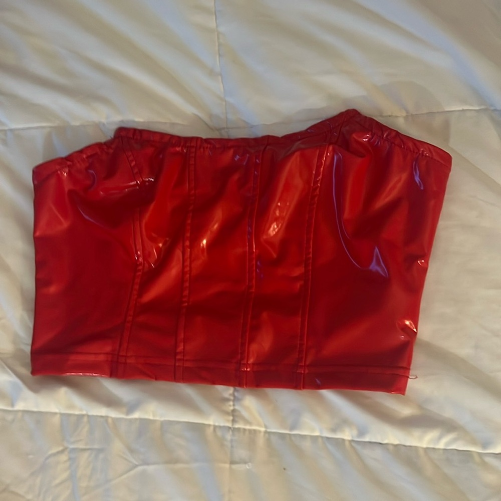 Latex Strapless Red Crop Top